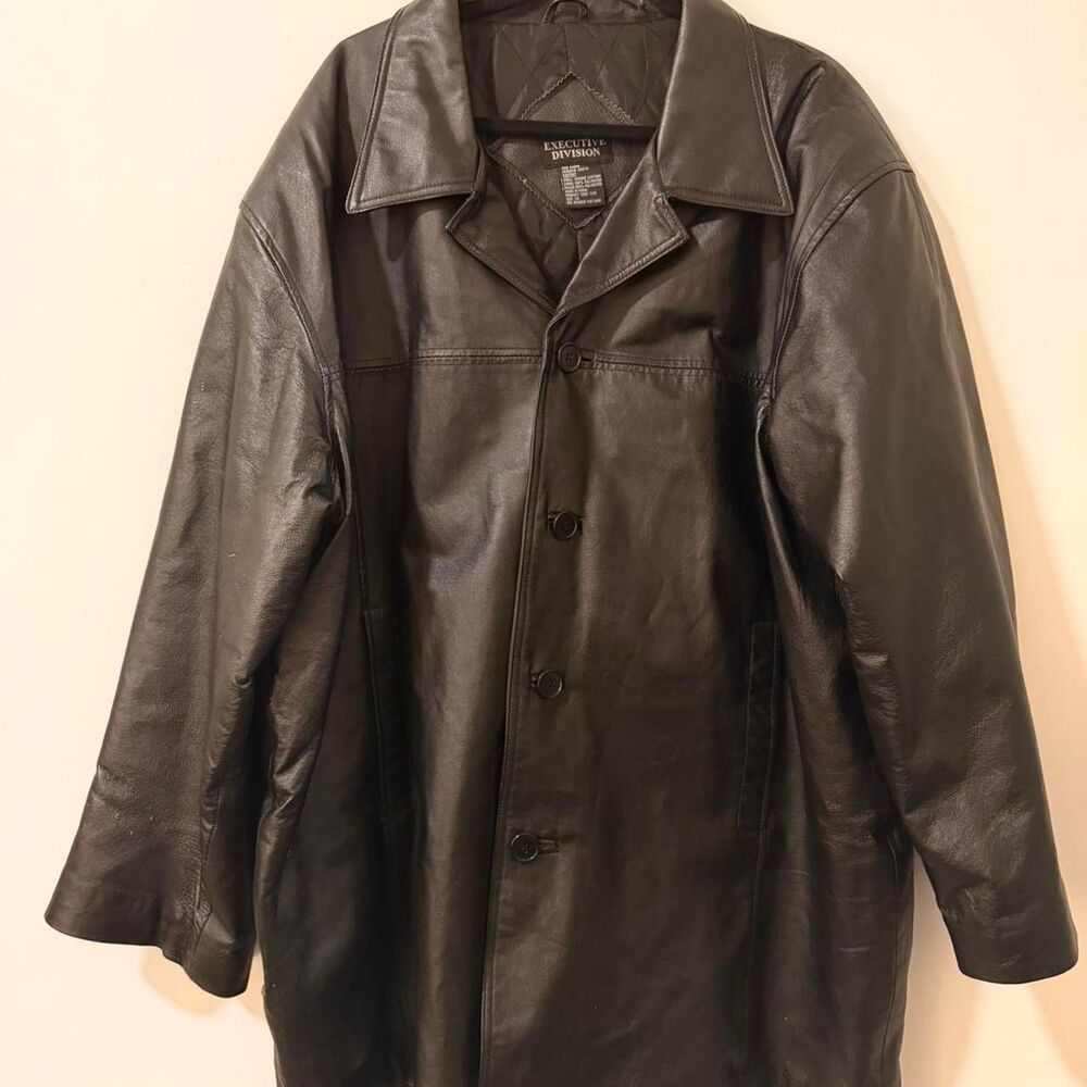Vintage Haband Executive Division black authentic leather trench coat size 2x